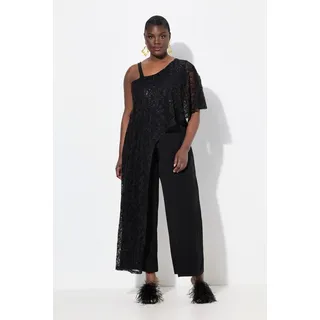 Ulla Popken Damen große Größen Übergrößen Plus Size Jumpsuit, Spitzen-Überwurf, weites Bein, Pailletten schwarz 58+ 838225100-58+ - 50W / 32L