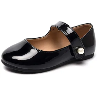HEVA Klassische Mary-Jane-Schuhe für Mädchen mit Klettverschluss, Flache Schuhe für Hochzeitskleider Schulschuhe(10UK 28EU,Schwarz) - 28 EU