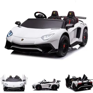 KIKKABOO Kinder Elektroauto Lamborghini Aventador SVJ Zweisitzer Stoßdämpfer EVA weiß