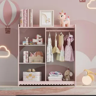 [en.casa] Vestnes Kindergarderobe 90x80x38 cm Cotton Candy/Weiß