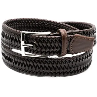 So Milano Herren Flechtgürtel/Stretchgürtel aus Leder, Dunkelblau, Made in Italy (Braun, 100 cm) - 100