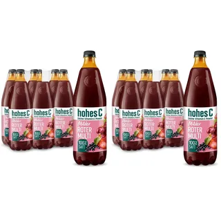 hohes C Milder Roter Multivitamin (6 x 1l), 100% Saft, Apfel, Traube, Schwarze Johannisbeere, Zitrone, 7 Vitamine, ohne Zuckerzusatz, weniger Säure, vegan (Packung mit 2)