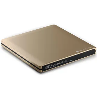 techPulse120 USB 3.0 3D Externer Blu-Ray Brenner Burner M-Disc BDXL Superdrive Blueray Rom Laufwerk BD DVD CD Slim für Computer PC Notebook Ultrabook Windows MacOS Apple iMac MacBook Pro Air Alu Gold