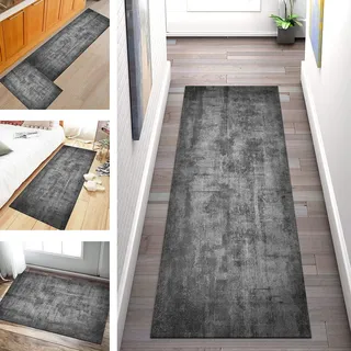 SGLGSTORE Teppich Läufer Flur rutschfest Gris Abstrakt Modern Korridor Teppichläufer Waschbar Schlafzimmer Wohnzimmer Küchenläufer, Meterware Anpassbar 3D-Druckmuster Küchenbodenmatte