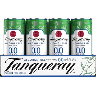 Tanqueray 0.0% & Tonic, Erfrischendes alkoholfreies Mixgetränk mit Zitrusnoten, 12 Dosen x 250 ml (EINWEG Verpackung), Trinkfertiges, zuckerfreies & kalorienfreies Getränk für gesellige Anlässe