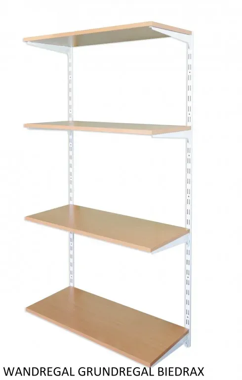 Biedrax Wandregal - Grundregal 40 x 80 x 150 cm, Farbe weiss - 4 Fachboden Buche
