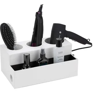 JackCubeDesign Haar Trockner Halter Haarstyling Produkt Pflegeartikel Organisator Badzubehör Ablagekasten Ständer Aufbewahrung Badezimmer Frisiertisch Platte mit 3 Löchern (Weiß) – :MK154D