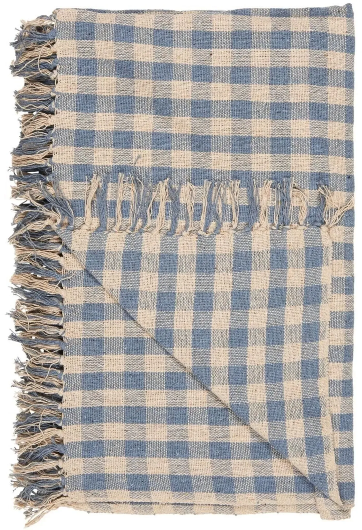 IB Laursen Plaid aus reiner Baumwolle Natur, Hellblau,160 x 130 cm