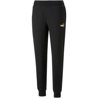 Puma Damen ESS+ Metallic Pants FL Strickhose, Schwarz-goldene Folie, M