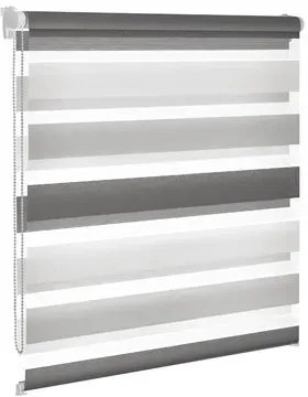 Doppelrollo, Doppel-Rollo, Duolight-Rollo, 3-farbig, Farbe graphit-grau-weiss, blickdicht und transparent,  nach Maß gefertigt oder in Standardgroeßen