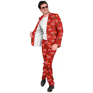 Widmann S.r.l. Kostüm Designer Anzug 'Ho Ho - Merry Christmas' 2-tlg. UV rot XL