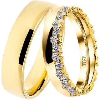DOOSTI Trauring »Schmuck Geschenk Silber 925 Trauring Ehering Partnerring LIEBE« wahlweise mit oder ohne Zirkonia, 88445930-50 gelbgoldfarben mit Zirkonia