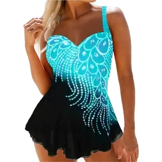 Suncolour Plus Size Shiny Tankini Badeanzüge für Damen mit Shorts Tankini Tops Badeanzug Bikini Sets - M