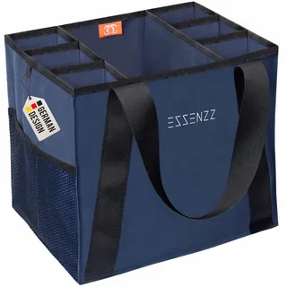 ESSENZZ Shopssta - Der Flaschen Organizer + Einkauf/Flaschenträger für 6-9 - 12 Glasflaschen 1L - 1,5L / Flaschentasche 24 Dosen 0,5l Bier, Sixpack oder Weinflaschen = XXL Einkaufstasche faltbar