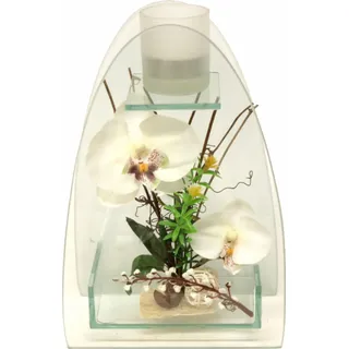 I.GE.A. Kunstpflanze Orchidee mit Teelichthalter 23/15 cm Orchidee, I.GE.A., Höhe 23 cm weiß