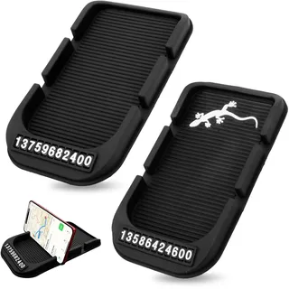 2PCS Armaturenbrett Antirutschmatte Auto, 3-In-1 Mobiltelefon Rutschfestpolster Silikon Antirutsch Pads rutschfeste Matte Handyhalter für Armaturenbrett mit Parknummer(Schwarze)
