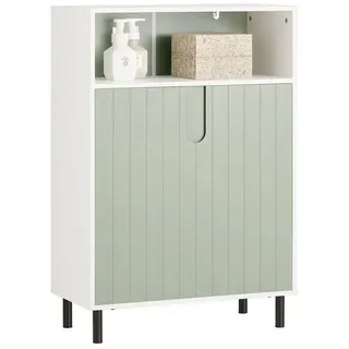 SoBuy Badkommode Badezimmerschrank Midischrank Kommode Sideboard Flurschrank Weiß-Grün - 2 Jahre Gewährleistung - mind. 14 Tage Rückgaberecht - Grün,Weiß