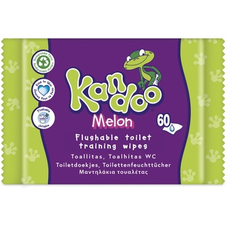 Kandoo Melon Feuchttücher - spülbar - aus 95% Wasser - parfümfrei - plastikfrei - dermatologisch getestet - feuchtes Toilettenpapier aus 100% pflanzlichem Zellulosematerial - 12x60 Tücher