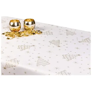 GOLDMAR Weihnachtstischdecke Fleckenresistente Schmutzabweisend Zweiseitig Tischdecke Weihnachten Advent - Polyester Lamatex Silber Gold Elegante Weihnachtstisch Deko (140x240 cm, Gold-Muster-12s)
