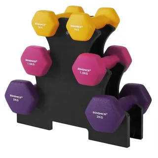 SONGMICS Hantel-Set 3 Paar, Aufbewahrung, Fitnessstudio, Krafttraining, rutschfeste Neopren-Beschichtung orange