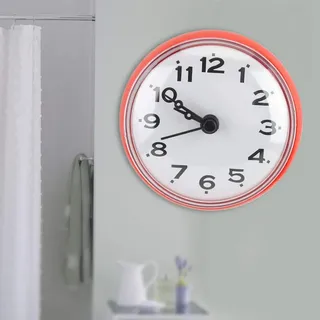 Cyrank Badezimmeruhr, wasserdichte Badezimmer, Mini Badwanduhr, Funkuhr Mit Höchster Genauigkeit, Befestigung Durch Saugnäpfe, Mini Duschuhr Wanduhren Mit Saugnapf Für Badezimmer Küche(rot)