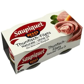 Saupiquet Rio Mare Thunfisch-Filets Naturale - ohne Öl, Thunfisch-Filets im eigenen Saft, Reich an Proteinen, Perfekt geeignet für Salate, Wraps oder Pasta, 2x80