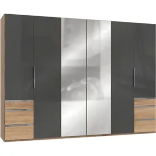Level 300 x 216 x 58 cm Plankeneiche Nachbildung/Grauglas mit Glas- und Spiegeltüren