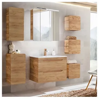 Lomadox Badmöbel Komplett-Set Luton-56-Craft 7-tlg. 180 x 200 x 46 cm Eiche Wotan / braun