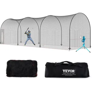 VEVOR Baseball-Schlagkäfig-Netz mit Rahmen und Netz 12 x 3,6 x 3,6 m, Baseballkäfig-Netz zum Schlagen und Aufstellen, Baseballnetz, Schlagkäfig für Jugendliche oder Erwachsene Schwarz Hinterhof