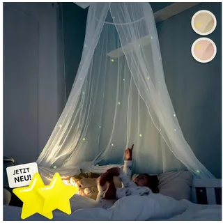 lilimaus Betthimmel [Weiss] - Baldachin Kinderzimmer mit Leuchtsternen für Mädchen & Jungen - Himmel als Babyzimmer Deko - Vorhang für Kuschelecke, Kinderbett & Baby Bett - Moskitonetz Babybett