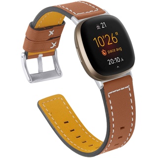 Ruentech Armband Kompatibel mit Versa 3/Sense Ersatzarmband Armbänder Band Leder Flexibles Zubehör Damen Herren Ersatzband Hoop Loop Gurt (Braun)