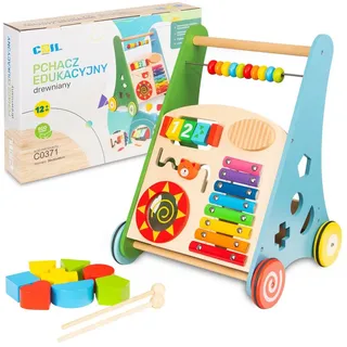 COIL Babywalker Lauflernwagen 3in1, Kinderwagen aus Holz, Lernspielzeug, ab 12 Monaten bunt