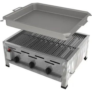 ChattenGlut Professional Gastrobräter 3-flammig Tischgerät 10,8kW und Rost und Pfanne