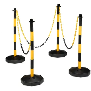 Relaxdays Absperrpfosten mit Kette 4er Set, Kettenpfosten mobil, HxD: 85 x 29 cm, Kettenständer Absperrung, gelb/schwarz