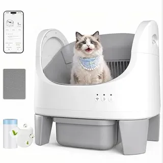 Jummico Elektrisches Katzenklo Selbstreinigend, Offenes Automatisches Katzenklo, APP-Steuerung / 15 Tage kein Schaufeln/Einklemmschutz, Selbstreinigende Katzenklo für Katzen bis 10 kg