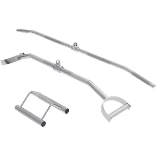 GORILLA SPORTS® Kabelzuggriff Set - inkl. Rudergriff, Latzugstange und LAT-Stange Hufgriff, mit Drehgelenk, bis 200 kg Belastbar, gerändelte Griffe, aus Chrom - Griffe für Seilzüge, Trainingsgriff