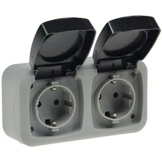 ChiliTec Feuchtraum Doppel-Steckdose, IP44 250V 16A, inkl. AP-Rahmen, grau