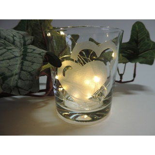 Teelicht Glas Windlicht graviert mit Herzen Handmade Unikat Muttertag