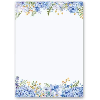 Briefpapier Blumen & Blüten BLAUE HORTENSIEN - DIN A4 Format 20 Blatt - Paper-Media
