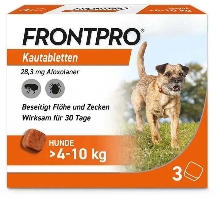 FRONTPRO - gegen Zecken und Flöhe für Hunde (>4-10kg) 3 St Kautabletten