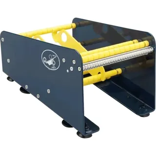 König Werbeanlagen Tisch-Etikettenspender mit 2 Rollenteilern, blau, Stahl, Nutzbreite 162,5mm