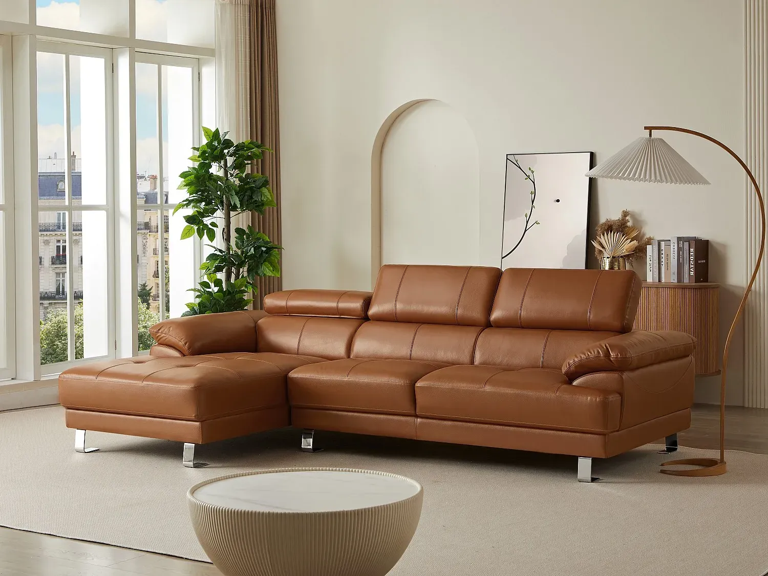 Ecksofa - Premium-Leder - Ecke Links - Karamell - EXCELSIORA