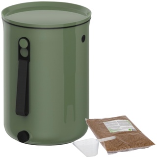 Natursache I Bokashi Eimer - Nachhaltige Abfallverwertung in der Küche - mit Bokashi Ferment und effektiven Mikroorganismen - Geruchlos & Umweltfreundlich! (Olive)