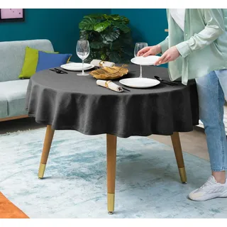simurq Tischdecke Abwaschbar - Wasserabweisend | Tischdecke Rund 140 Leinenoptik-Lotuseffekt | Pflegeleicht & fleckenabweisend Tischdecken | Tischdecke Grau -Tischtuch Table Cloth (Grau, 140 Rund)