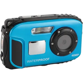 Unterwasserkamera, wasserdichte Kamera 1080P 48 MP Anti-Shake 5 M Wasserdicht 2,4-Zoll-Farbbildschirm Gesichtserkennung Autofokus Tauchkamera mit Tauchkamera (Blue)
