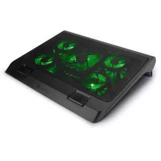 ENHANCE Laptop-Kühler für Gaming mit LED-Lüftern, höhenverstellbar und 2 USB-Ports, 5 leise, Hochleistungs-Lüfter, 2630 U/min, integrierte Stoßstange, Grün