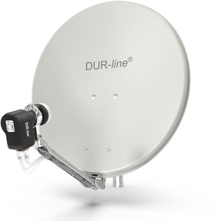 DUR-line 4 Teilnehmer Set - Qualitäts-Alu-Satelliten-Komplettanlage - Select 60cm/65cm Spiegel/Schüssel Hellgrau + Quad LNB - für 4 Receiver/TV [Neuste Technik, DVB-S2, 4K, 3D]