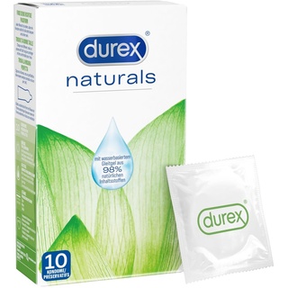 RECKITT Durex Naturals - Kondome aus natürlichen Inhaltsstoffen, Naturkautschuklatex mit wasserbasierter Gleitgelbeschichtung 10 Stück