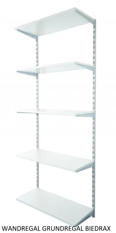 Biedrax Wandregal - Grundregal 20 x 40 x 200 cm, Farbe silber - 5 Fachboden grau