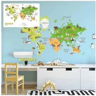 Sunnywall Wandtattoo Wandtattoo Weltkarte Kinder Kinderzimmer Wandsticker Aufkleber bunt bunt 120 cm x 86 cm